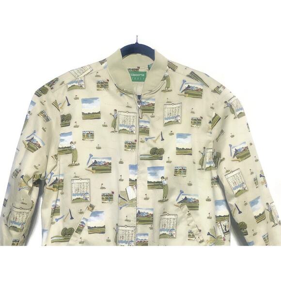 Liz Claiborne LizGolf Zip Up Jacket Women's Size Medium Lined Golf Motif Beige - Picture 8 of 8